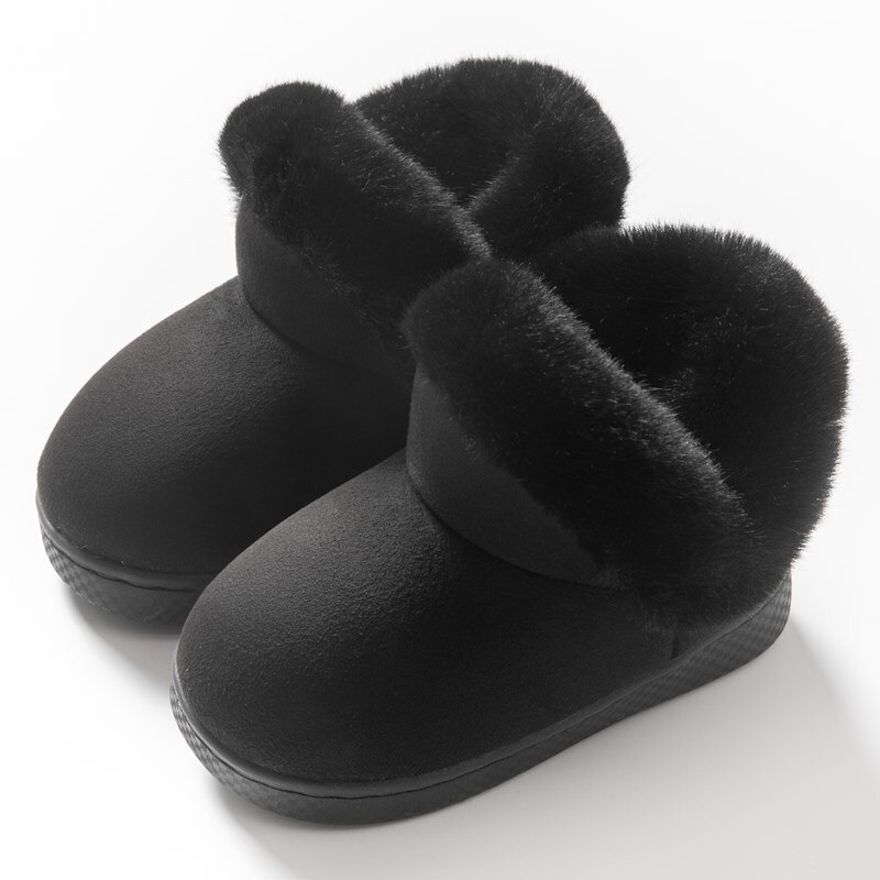 Herfst Winter Jongens Meisjes Snowboots Pluche Dikke Warme Solid Kids Laarzen Soft Furry Thuis Outdoor Peuter Kinderen Schoenen: Black / 6(insole 14cm)