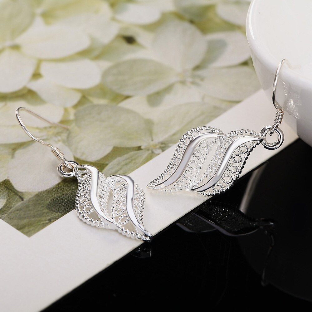 Neue 925 Sterling Silber Schmuck setzt für frauen feine retro blätter halskette ohrringe hochzeit partei braut schmuck
