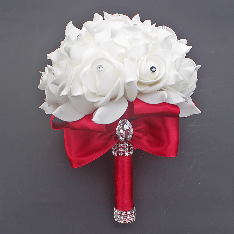 Tanie Prom Baby Blue broszka z kwiatem bukiet ślubny De Mariage bukiety ślubne PE róża diamentowa wstążka bukiet W2017D: wine red D