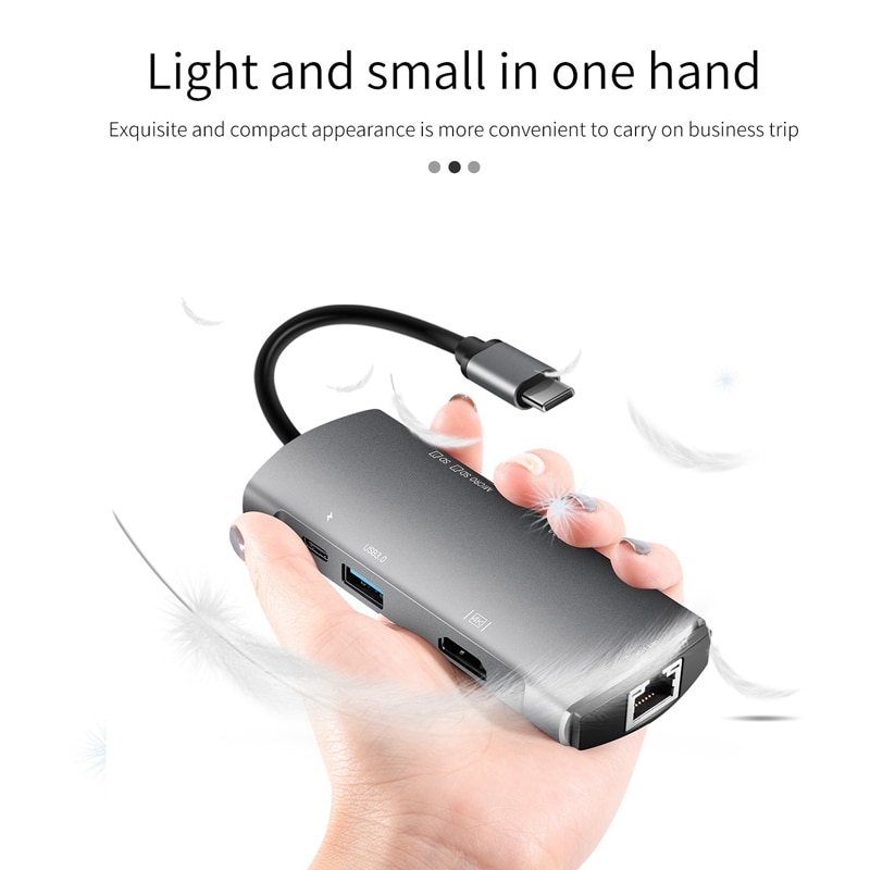 7 in 1 Usb 3.0 Type-C Hub To Ethernet +4K Video Hdmi Pd Rj45 +Charging Port Adapter +Sd/Micro-SD Slot for Macbook Iphone Huawei