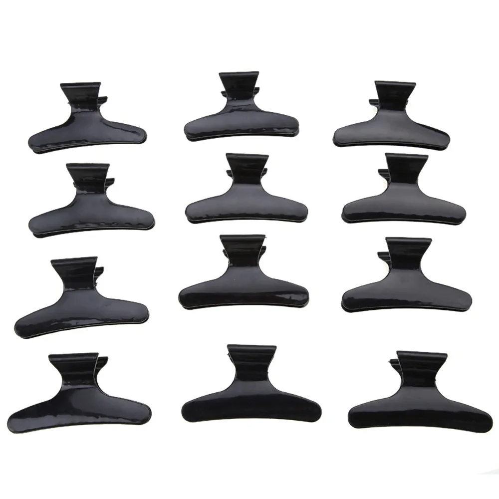 12 Uds pinzas para el cabello Pro peluquero estilo seccionamiento corte de pelo horquilla barbería pinzas de peluquería herramienta de estilismo para el hogar: Negro