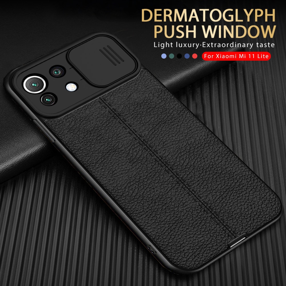 Lychee Pattern PU Leather Back Cover For Xiaomi Mi 11 Lite 5G NE Push Camera Protect Case Xiomi Mi11 Light 11Lite Silicone Cover