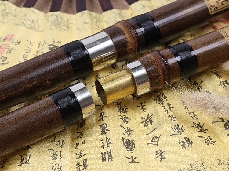 Kinesisk bambus xiao musikinstrumenter fløjte kobber to sektioner 8 huller lodret flauta xiao g, f tune key