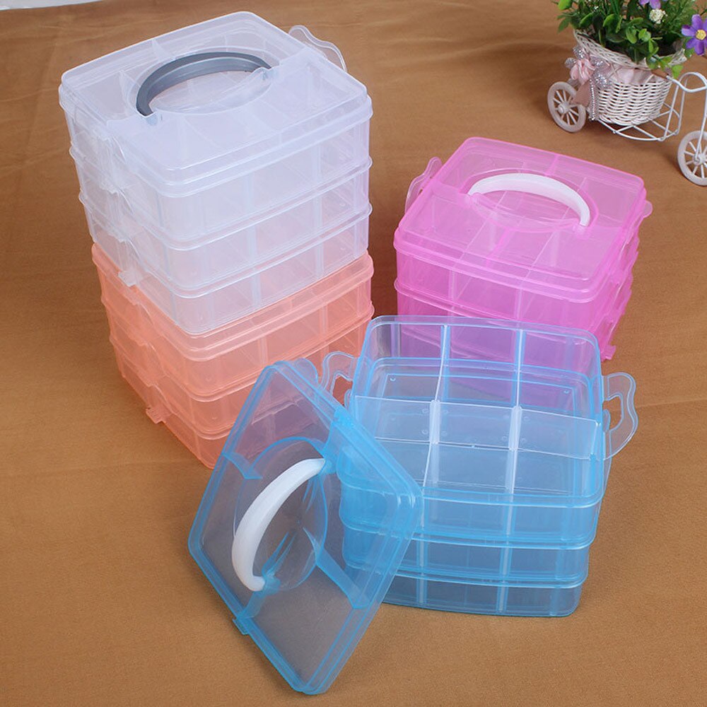 Clear Plastic Craft Kralen Sieraden Organizer Tool Box Case Drie-Layer Verwisselbare Plastic Opbergdoos Case # T1P
