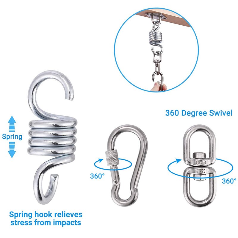 SUS304 Hammock Chair Hanging Kit Spring Swivel Hook Heavy Duty Ceiling Mount Hanger for Swing Chairs Porch Bag Aerial Silks