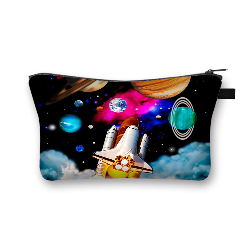 Astronauta/Spaceship kosmetyczka gwiaździsta noc Galaxy chłopcy dziewczęta kosmetyczki szminka etui damskie przenośne Mini portfel: shzbmarscw03