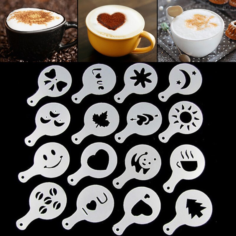 16Pcs/Set Coffee Stencils Drawing Die Tools Fancy Coffee Printing Model Plastic Spray Template Mold for Coffeeware: Default Title