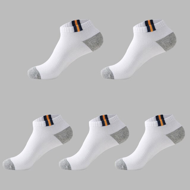 5-Pairs Summer Socks Pack Men Cotton Stripe Shallow Mouth Absorb Sweat Slippers Short Ankle Casual Boat Socks Mid Socks: 52-White Grey