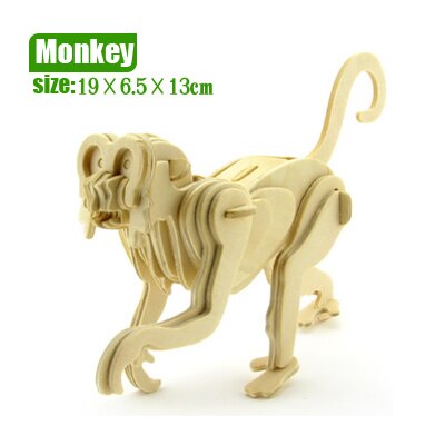 Pädagogisches puzzles dinosaurier tiere dreidimensionale modell montiert holz puzzle spielzeug 3D DIY für baby kinder holz spielzeug: Monkey