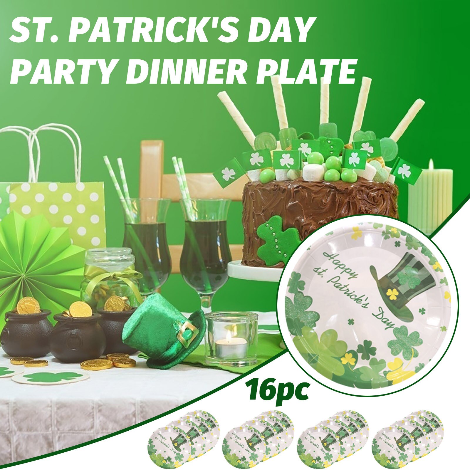 16 Stuks Ierse St. Patrick 'S Day Feestartikelen Wegwerp Servies Partij Wegwerp Diner Plaat 7"