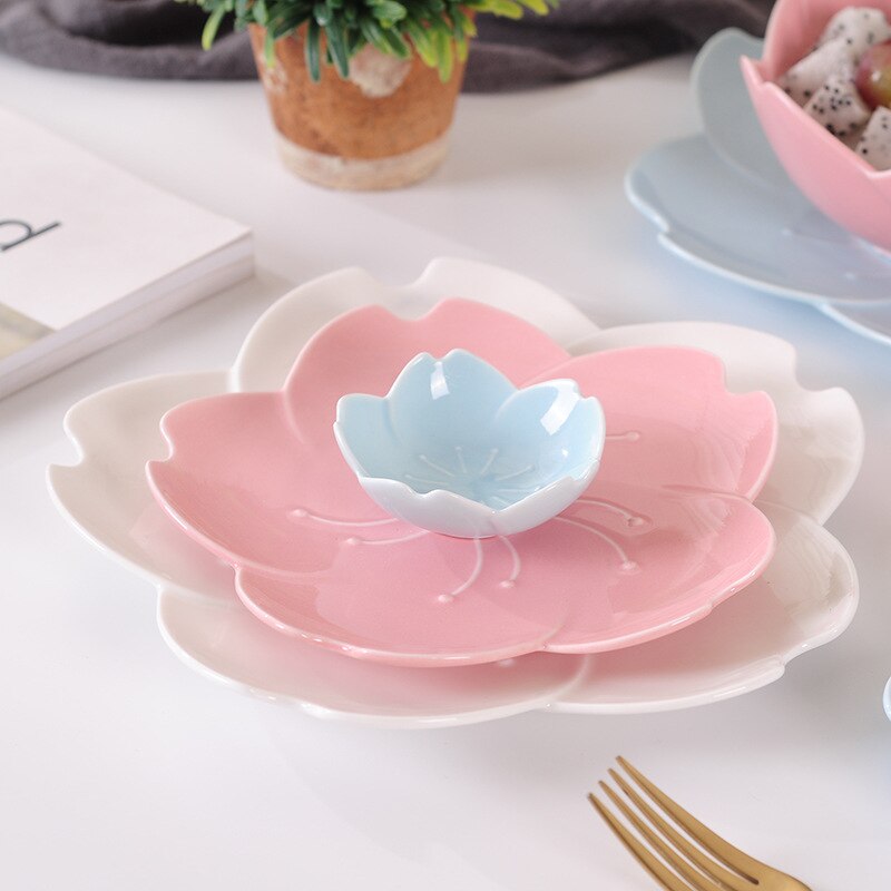 Japanese Gradient Petal Ceramic Tableware Western Dish Cup Coffee Cup Tray Sauce Plate Petal Dishes Salad Dessert Baking Bowl