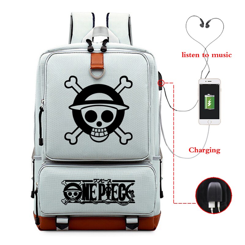 Mochila japonesa con estilo Anime de una pieza para estudiantes, morral de viaje de gran capacidad, bolsa de ordenador con carga Usb: 807U-0818-1-10