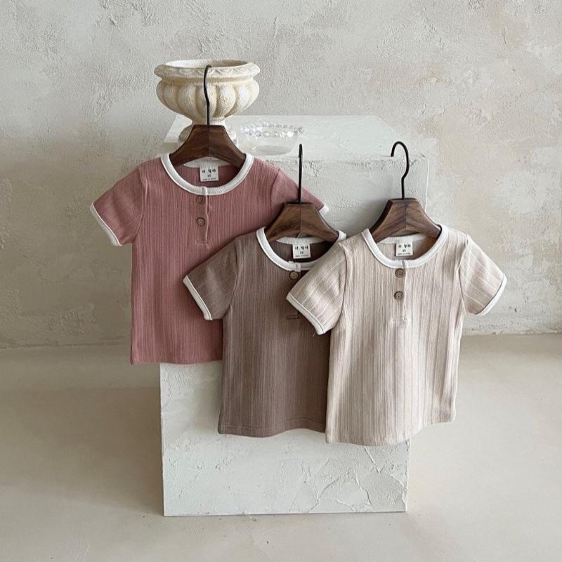 2022 Baby Zomer T-shirt Zoete Zuigeling Meisje Toevallige Eenvoudige Solid Korte Mouwen Tees Peuter Jongen Dunne Katoenen T-shirt