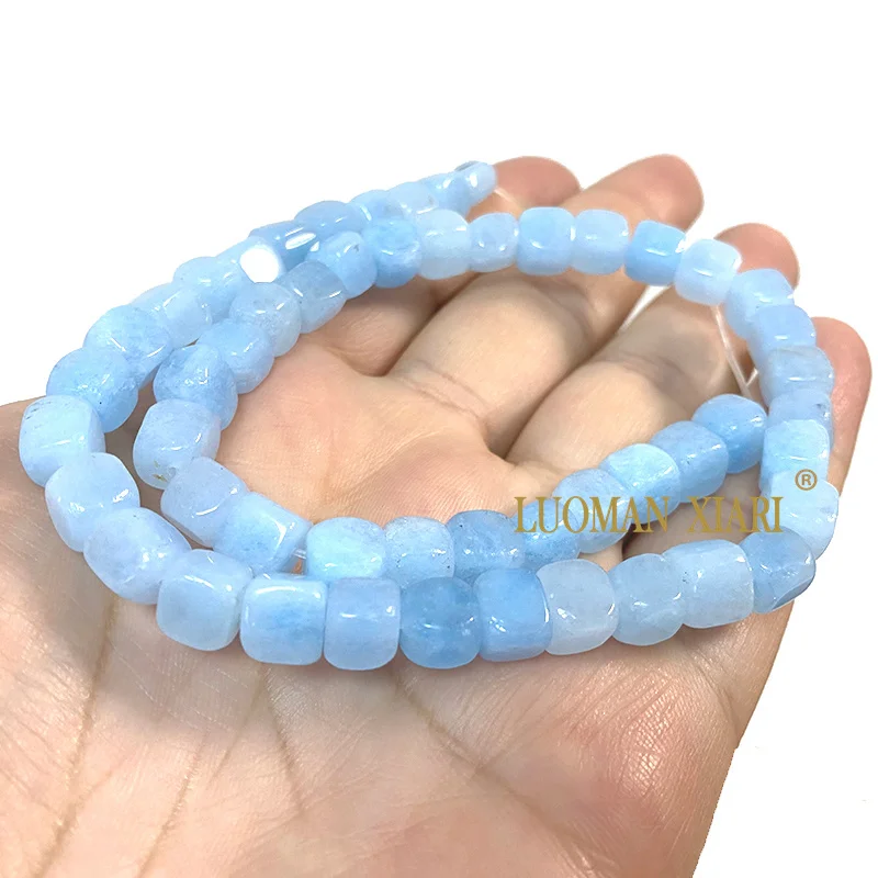 8x8MM Cube Chalcedony Dark Blue Orange Natural Stone Loose Square Spacer Bead for Jewelry Making DIY Bracelet Charms Accessories: WHITE / 3mm