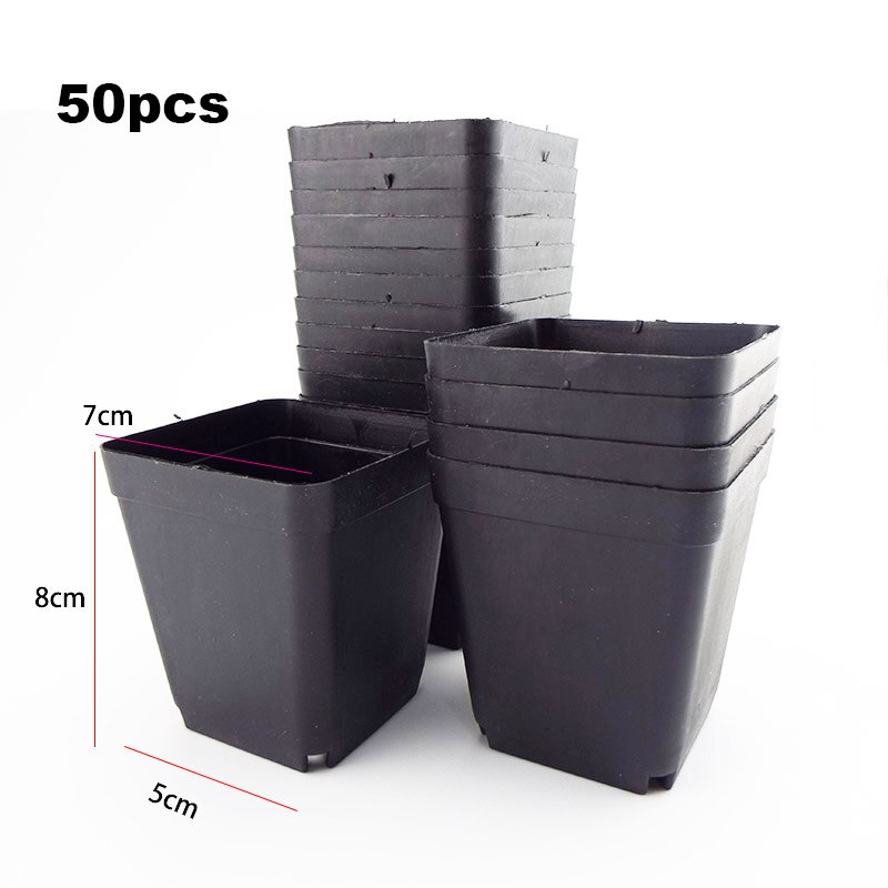 8*7*5 CM Plant Pot Plastic Flower Pots Small Square Pots for Succulent Plants Garden Decor Black: 50pcs