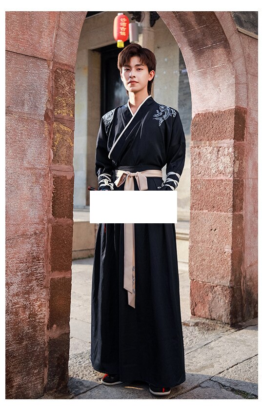 Mannen tang pak oude hanfu volkskleding zwarte geborduurde drakenjas lange jurk mannelijke festival rave outfit dnv 12442: 2 stuks / 4xl