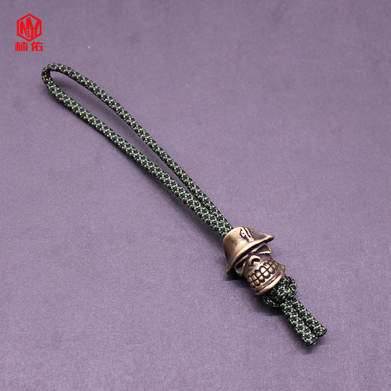 1Pc Retro Messing Koper Schedel Mes Kralen Pirate Captain Paracord Kralen Lanyard Hangers: green and black