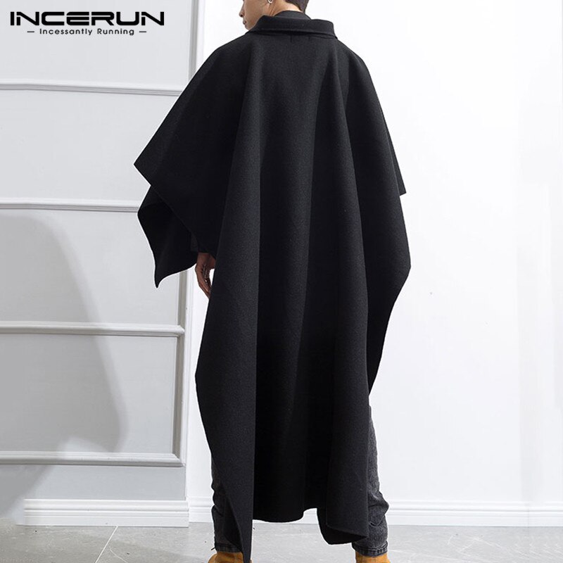 Män oregelbundna kappor rockar långärmad revers poncho chic lös enfärgad streetwear cape herr trench s -5xl incerun