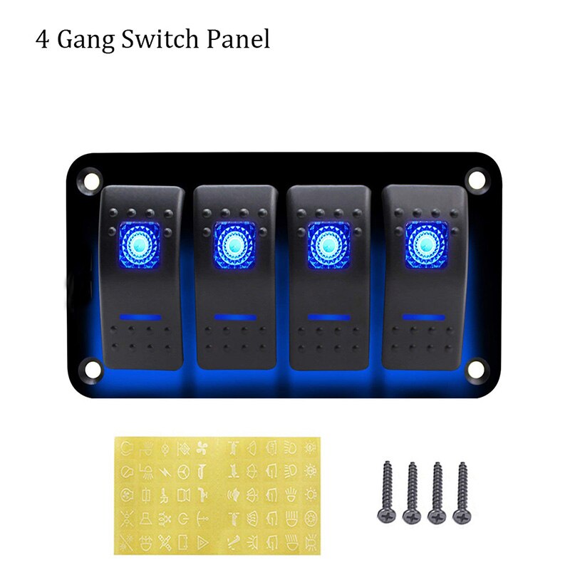Digital voltmeter dubbel usb port vattentät bil marina led rocker switch panel 12v utloppskombination överbelastningskretsskydd: 4 -gängsbrytare blå