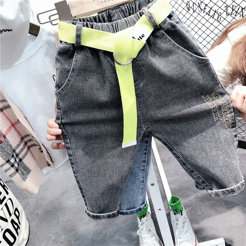 Höst baby boys jeans barn koreanska byxor 2-8 y baby solid elastisk midja elasticitet jeansbyxor för pojke: Svart / 5t