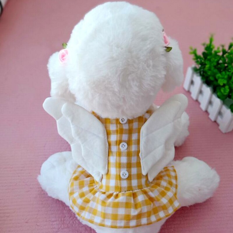 Vêtements d&#39;été pour chiens, Costume pour animaux de compagnie, jupe à carreaux avec ailes, décor de fête d&#39;anniversaire, robe douce pour petit chien