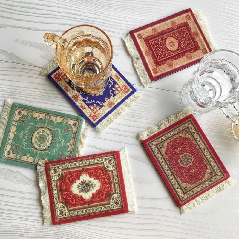 Nordisk vintage vävda tofsar bordstablett glasunderlägg kök vardagsrum bordsmatta dekoration värmetålig kaffekopp mattdynor