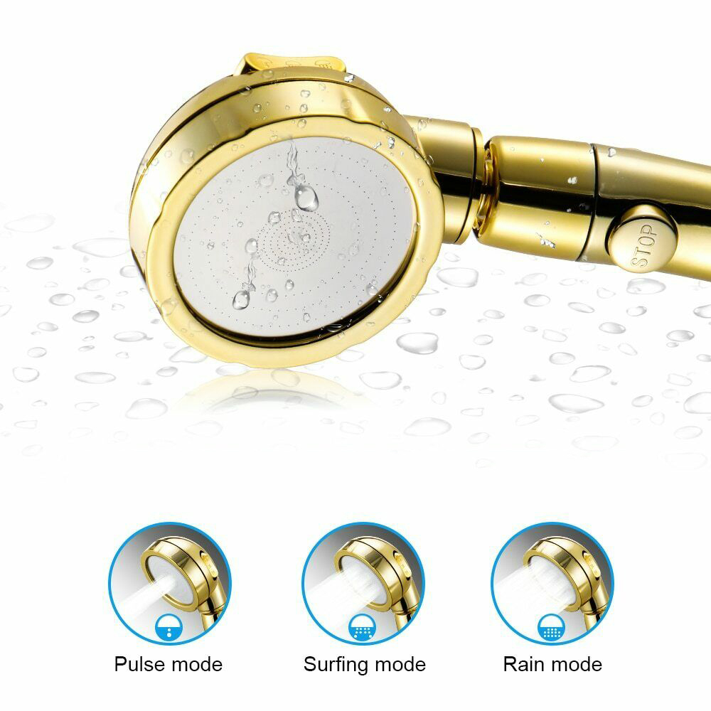 3 In 1 High Pressure Showehead Handheld Shower Head with ON/OFF Pause Switch Gold