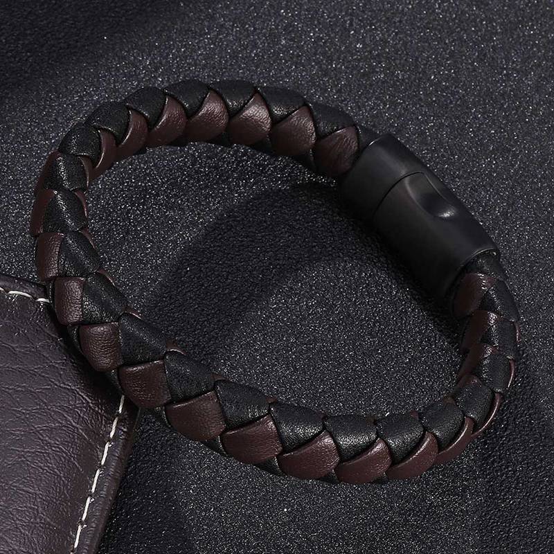 Schwarz Edelstahl Magnetische Verschluss Männer Armbinde Geflochtene Leder Armbinde für Männer Schmuck Jahrgang Mann Zubehör SP0023