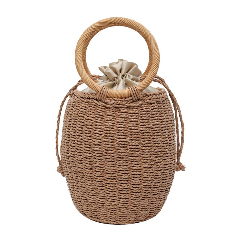 runde Rattan Strand Tasche Handgemachte Strass Kristall Stroh Tasche Kleine Stroh Eimer Taschen Dame Reise Geldbörsen und Handtaschen X809H: Solid Brown