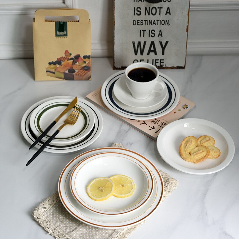 Simple Western Plate Layout Thick Retro Line Plate 8 Inch Ceramic Western Plat... – Vicedeal
