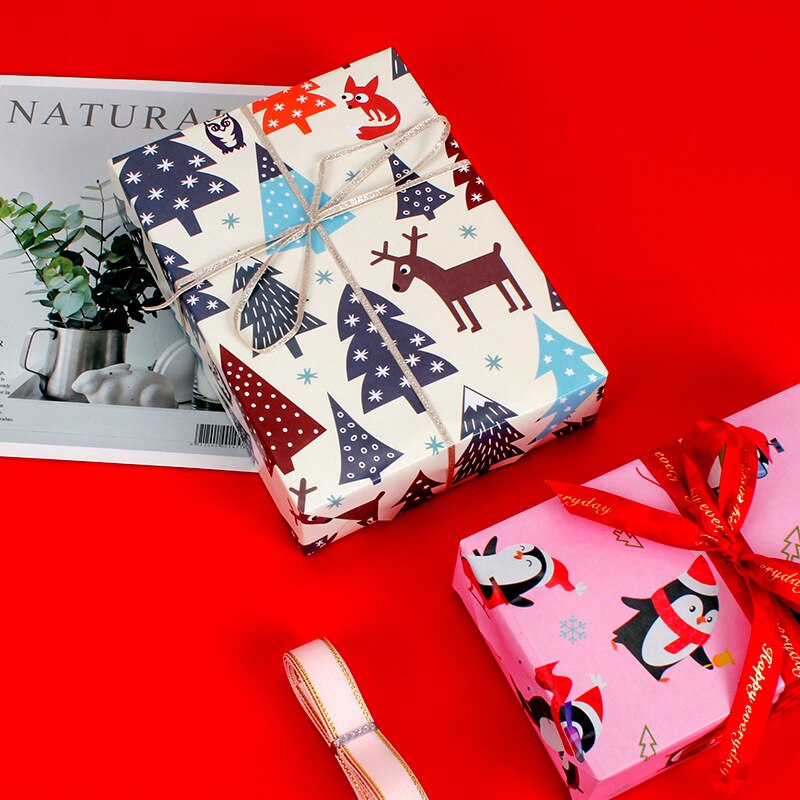 10pcs Christmas Wrapping Paper Cartoon Box Packaging Flower Wrapping Paper