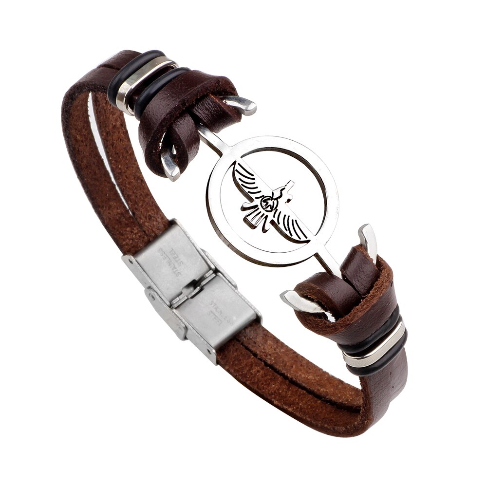 IMaySon Europe aigle volant acier inoxydable Bracelet en cuir noir pour femmes homme Vintage bijoux: Brown