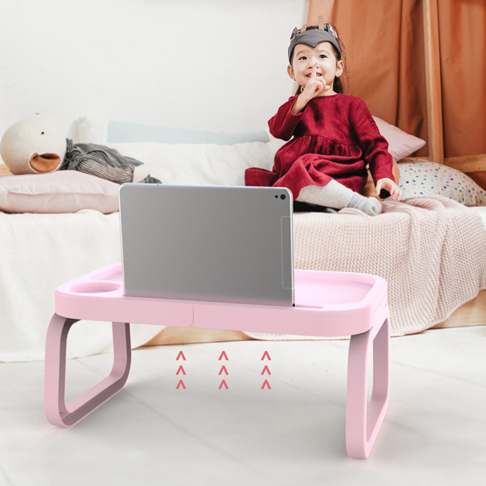 Foldable Laptop Table Tray Stand Lazy Sofa Bed Adjustable Notebook Study Desk: Pink