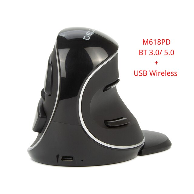 DELUX M618PD bezprzewodowa ergonomiczna mysz pionowa Bluetooth + 2.4Ghz 4000DPI akumulator 6 przycisków myszy na PC Laptop: Default Title