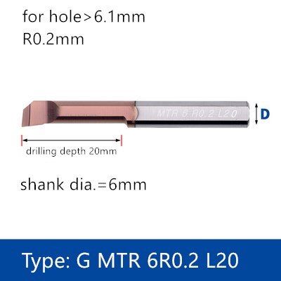 Kedeligt værktøj lille hul drejebænk værktøj bar tråd bearbejdning metalboring wolframcarbid legeringsskærer til ståljern  yg6: G mtr 6 r 0.2 l20