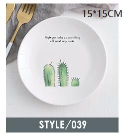 Ceramic Cactus Bread Plates Round Flamingo Western Steak Dish Heat-resistant Salad Dessert Tray Kitchen Serving Platter Dinner: 3 cactus