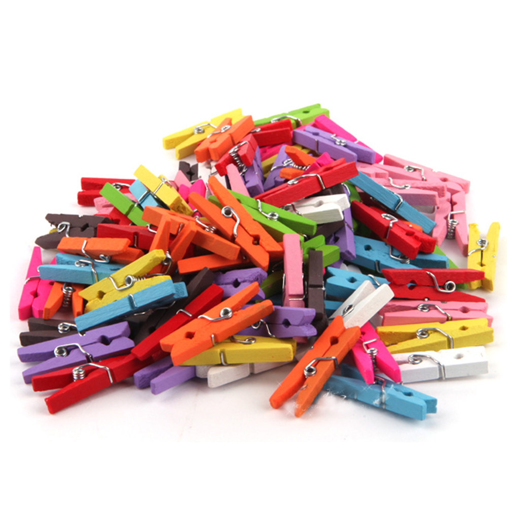 Mini pinzas de madera para ropa, pinzas de madera para ropa pequeñas y coloridas, clavijas de madera de colores, ideales para manualidades, 50 unidades