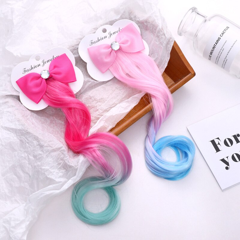 Leuke Boog Haar Clips Voor Meisjes 22Cm Lange Pruik Paardenstaarten Hair Bows Kids Baby Haarspelden Haar Haarspeldjes Accessoires