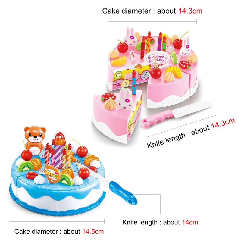 37-80PCS DIY Fruit Cutting Pretend Play Birthday Cake Girls Kitchen Food Toys Cocina De Juguete Pink Blue Toy For Children