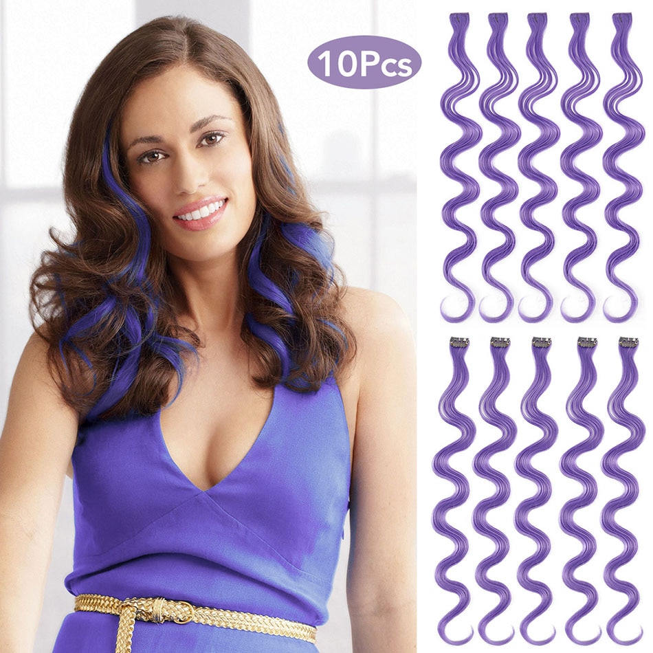 24 Inches Gekleurde Hair Extensions Body Wave 10 Stuks/set Hoge Temperatuur Fiber Haarstukje Clip In Een Stuk Synthetisch Haar