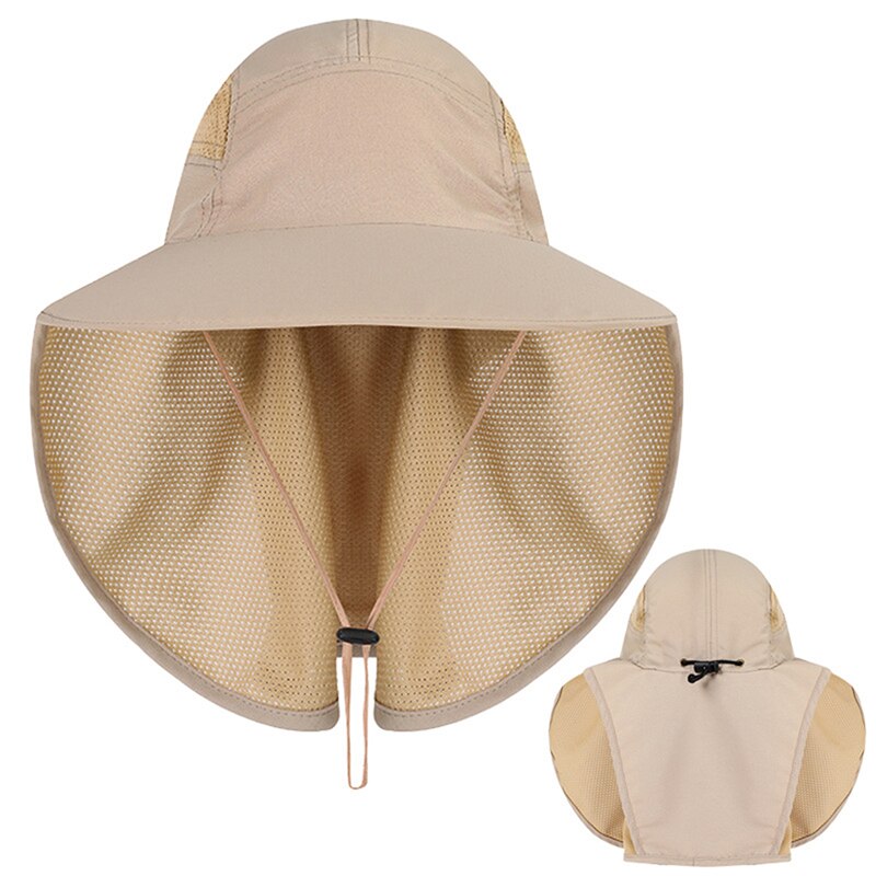 Outdoor Beach Caps Outdoor Sport Fishing Hiking Hat UV Protection Face Neck Flap Man Sun Cap Sports Accessories: Khaki