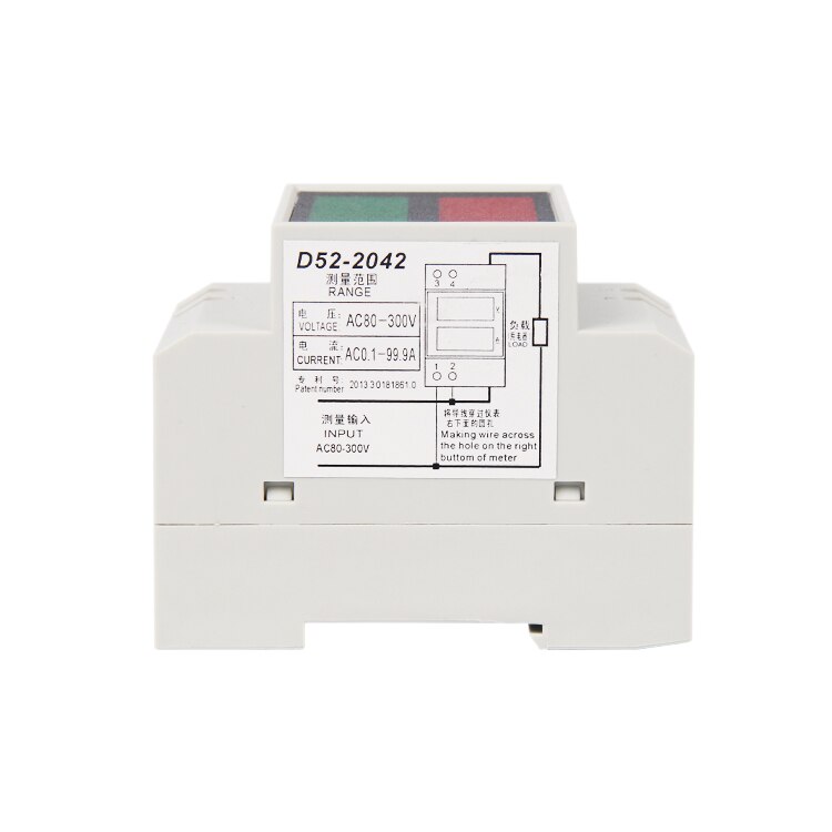 Din Rail Dual LED Display Voltage and Current Meter Din-rail Voltmeter Ammeter range AC 80-300V 0.1-99.9A D52-2042