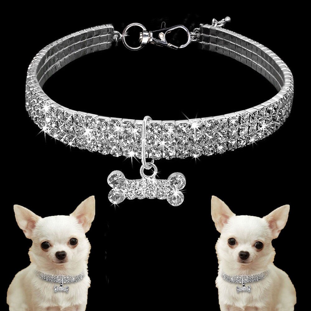 Collares bonitos para perros de compañía, Mini collares ostentosos con diamantes de imitación, collar para perro, hueso de perro, suministros para mascota de diamantes