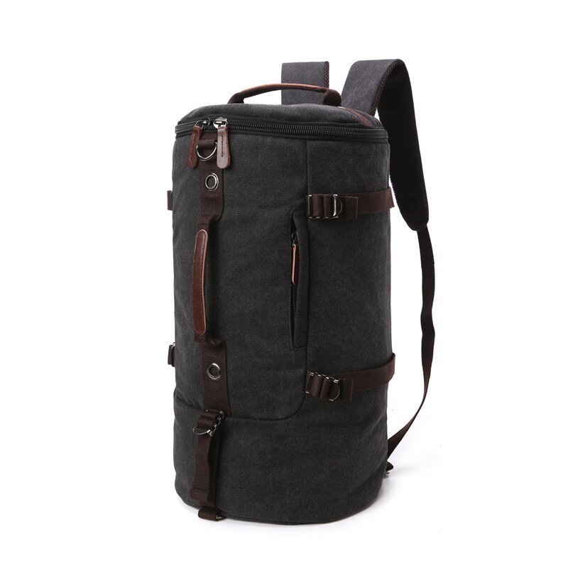 Sac à main cylindrique en toile de grande capacité, rétro à trois usages, voyage d&#39;affaires, sac à bagages diagonal: Black