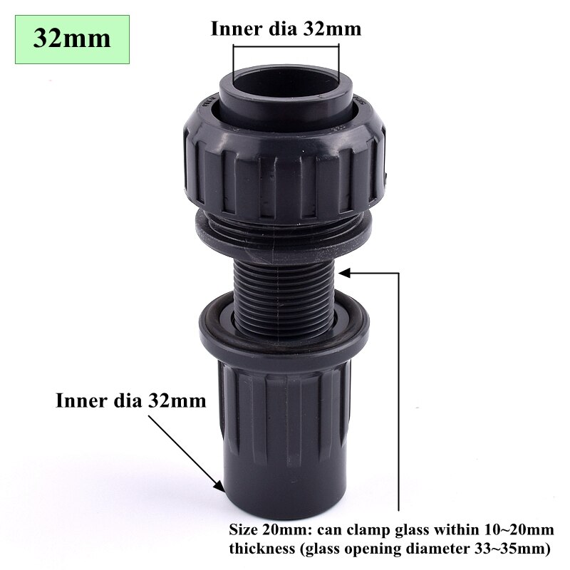 1PC I.D 20~50mm UPVC Pipe Aquarium Water Tank Union Connector Home DIY Shrimp Nano Butt Fish Tank Joint Watering Pipe Fittings: Inner Dia 32mm