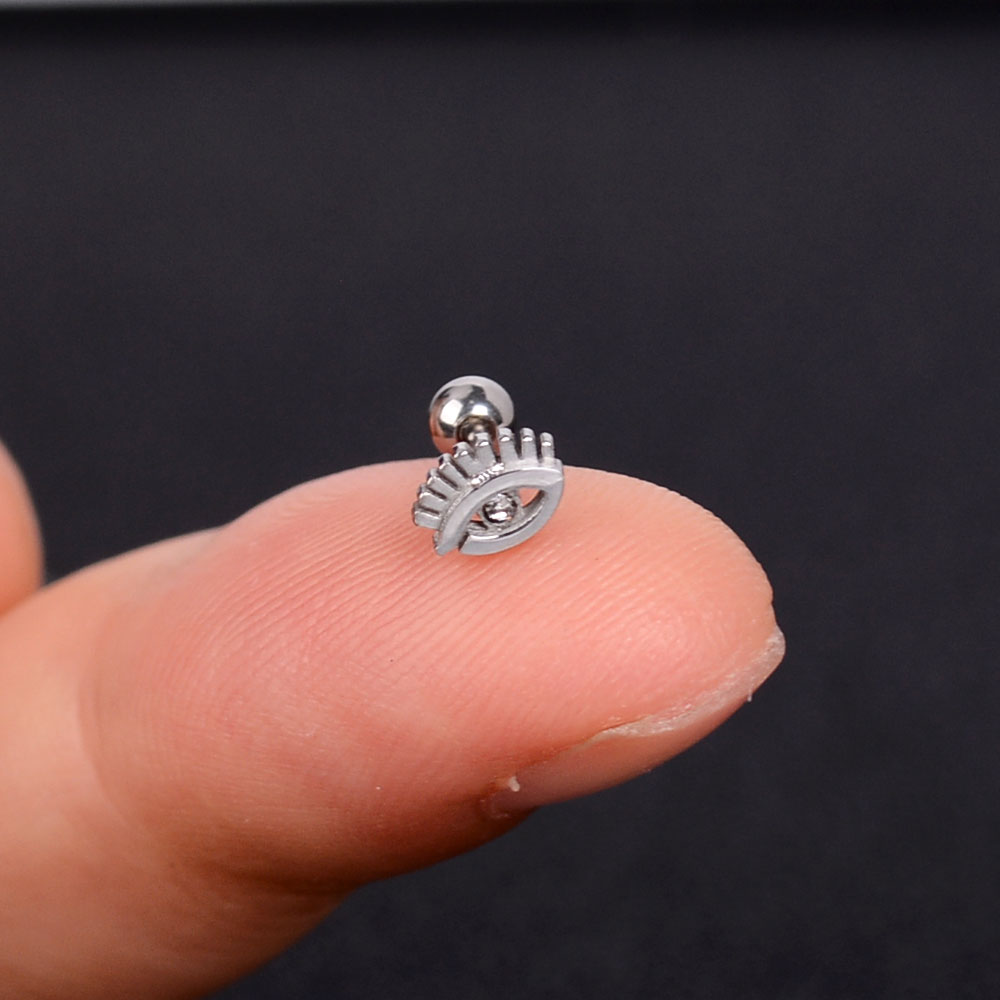 1Pcs Mini Rvs Oor Tragus Kraakbeen Helix Piercing Vlinder Daisy Kroon Sneeuwvlok Ster Kruis Emaille Studs Earring: 14 silver