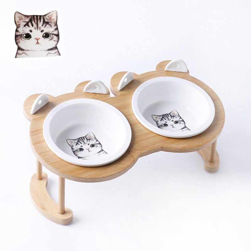 Katze Keramik Schalen Bambus Erhhten Haustier Sch...  Grandado