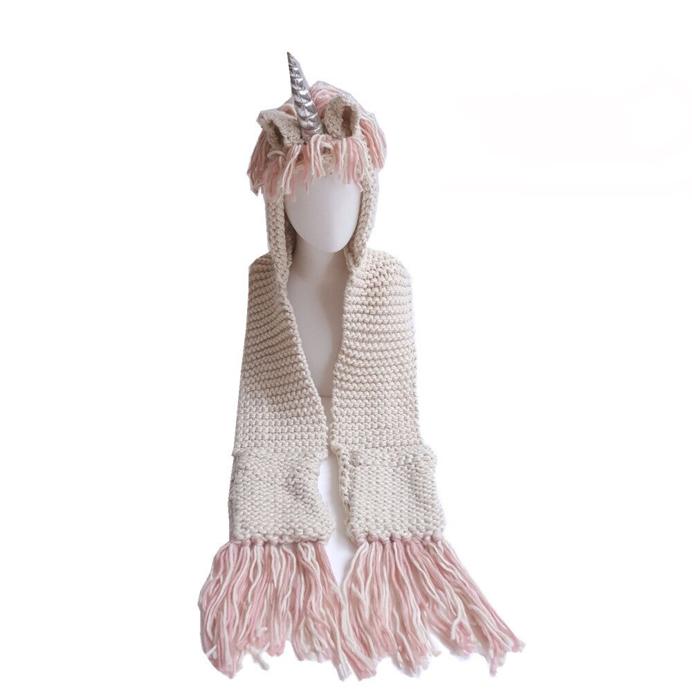 2-12 jaar Meisjes Winter Eenhoorn Hoed Sjaal Leuke Handgemaakte Kinderen Hoed Wrap Eenhoorn Caps Voor kinderen Warm wol Sjaals Hoed: 6 / S 2-6Y