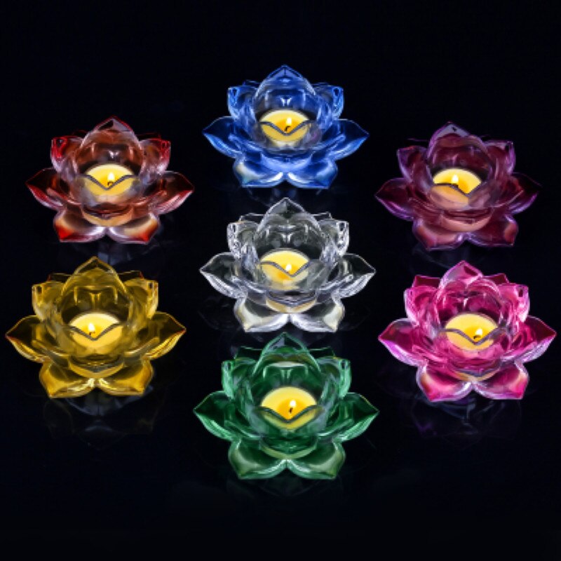 Kandelaar boterlamp boeddhistische tempelbenodigdheden grote zesbladige lotus kleurrijk kristalglas voor boeddhalicht kandelaar