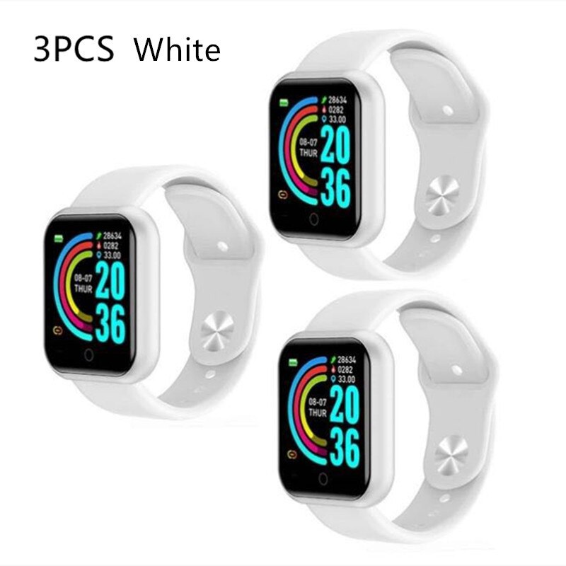 D20 Pro Y68 Smart Watch Bluetooth Fitness Tracker Sports Watch Heart Rate Monitor Blood Pressure Smart Bracelet for Android IOS: 3PCS White